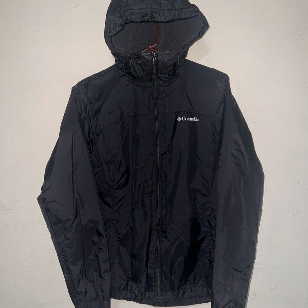 Columbia Jacket women’s Medium Black Fleece Lined Hooded Zip Windbreaker